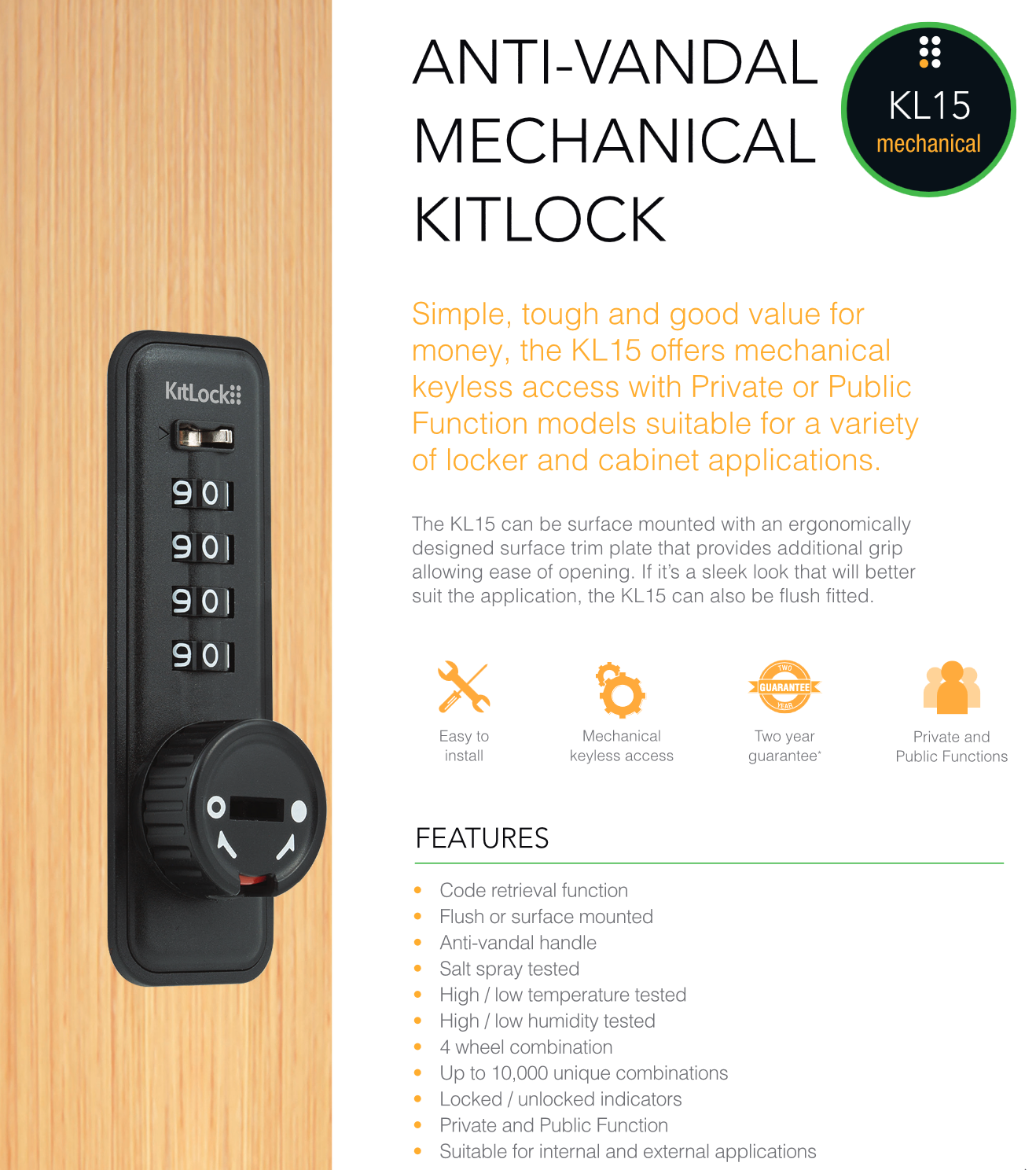 Kit Lock Keypress KL15 KitLock Mechanical Combination Lock by CodeLocks – FastShipKeys.com